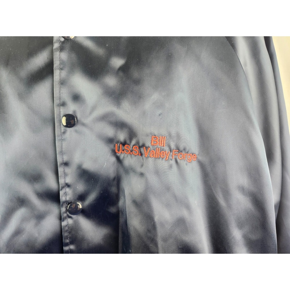 Vintage Hartwell Sports Satin Bomber Jacket XXL USS Valley Forge 80s-90s - Picture 2 of 5